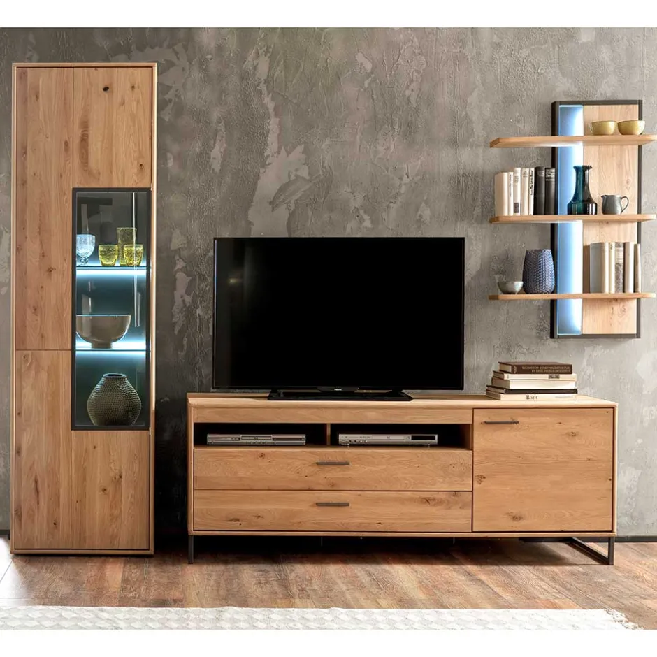 Wohnen Massivholz Wohnwand Möbel Set - Assela (dreiteilig)