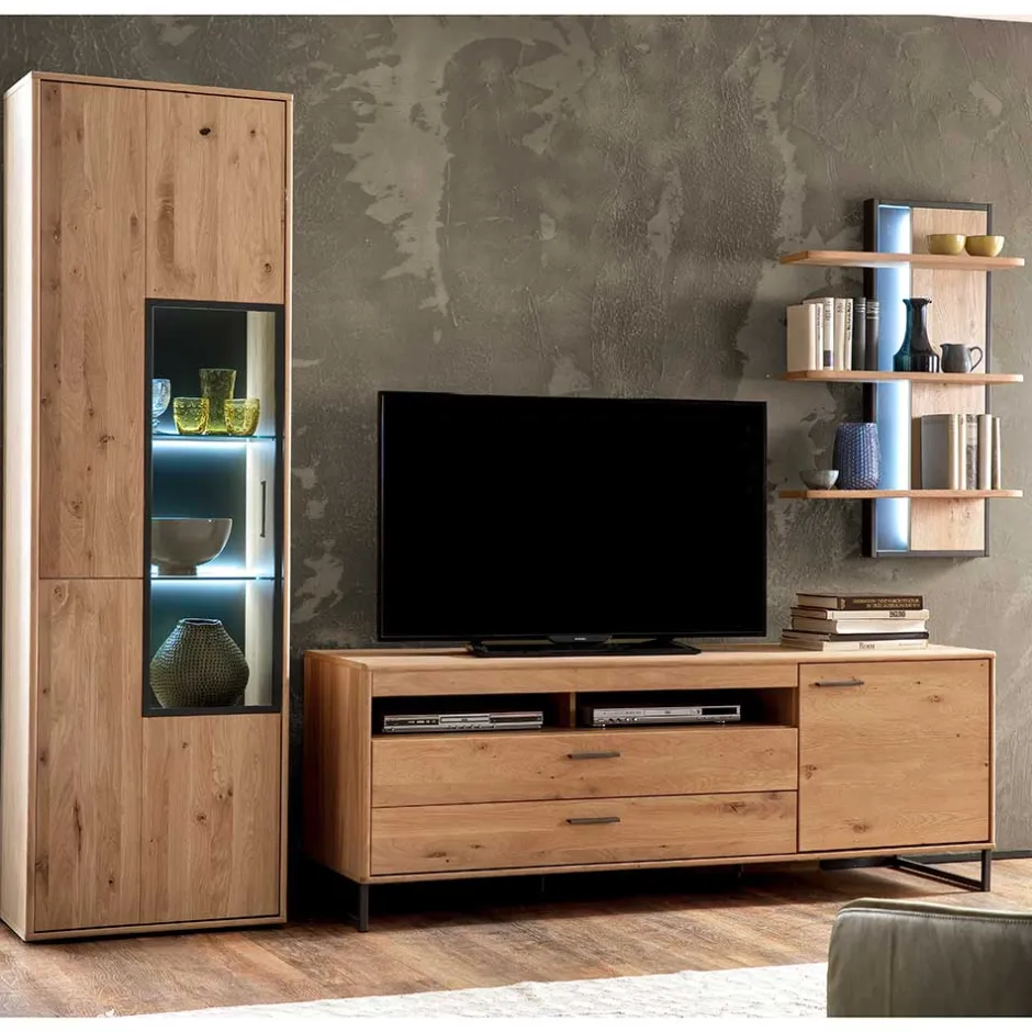 Wohnen Massivholz Wohnwand Möbel Set - Assela (dreiteilig)