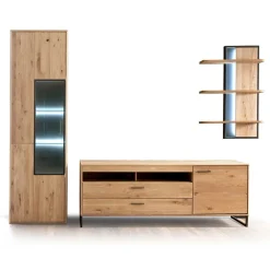 Wohnen Massivholz Wohnwand Möbel Set - Assela (dreiteilig)