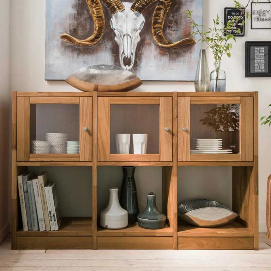 Wohnen Massivholzregal Levronia mit Glastüren