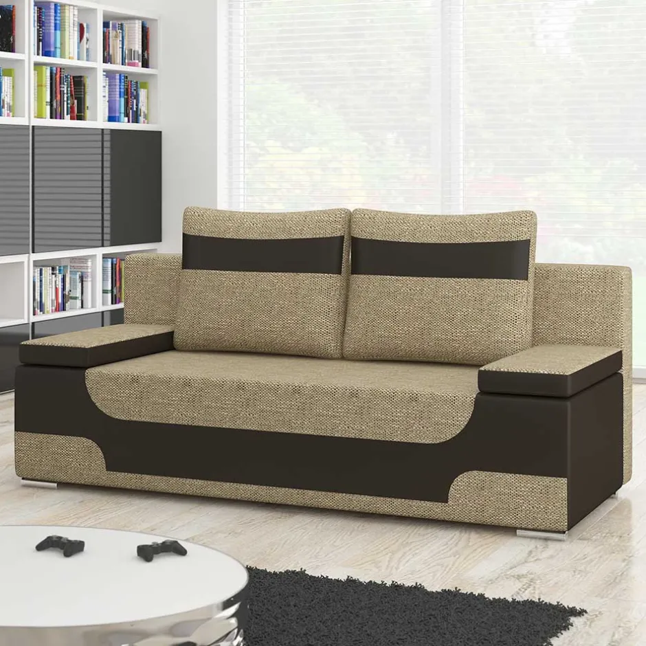 Wohnen Material-Mix-Schlafsofa in Beige und Braun - Swan