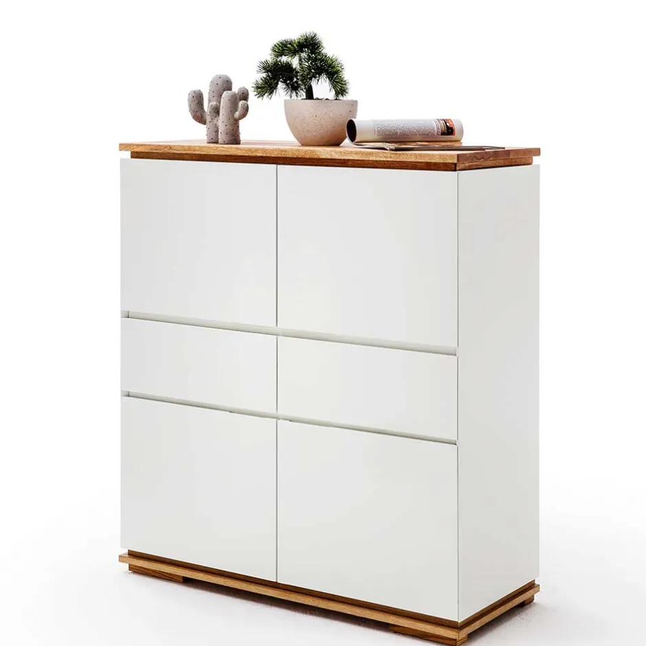 Mattweißes Highboard mit Asteiche massiv - Vangels^Wohnen