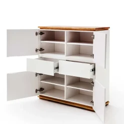 Mattweißes Highboard mit Asteiche massiv - Vangels^Wohnen