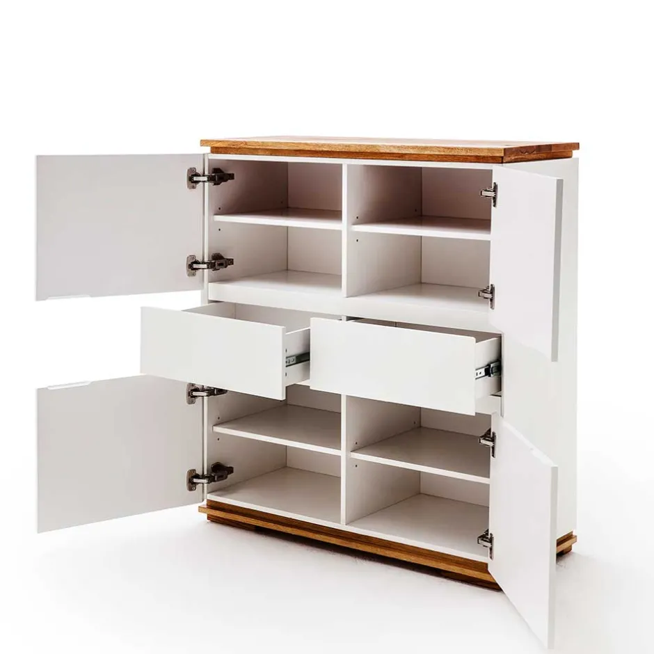 Mattweißes Highboard mit Asteiche massiv - Vangels^Wohnen