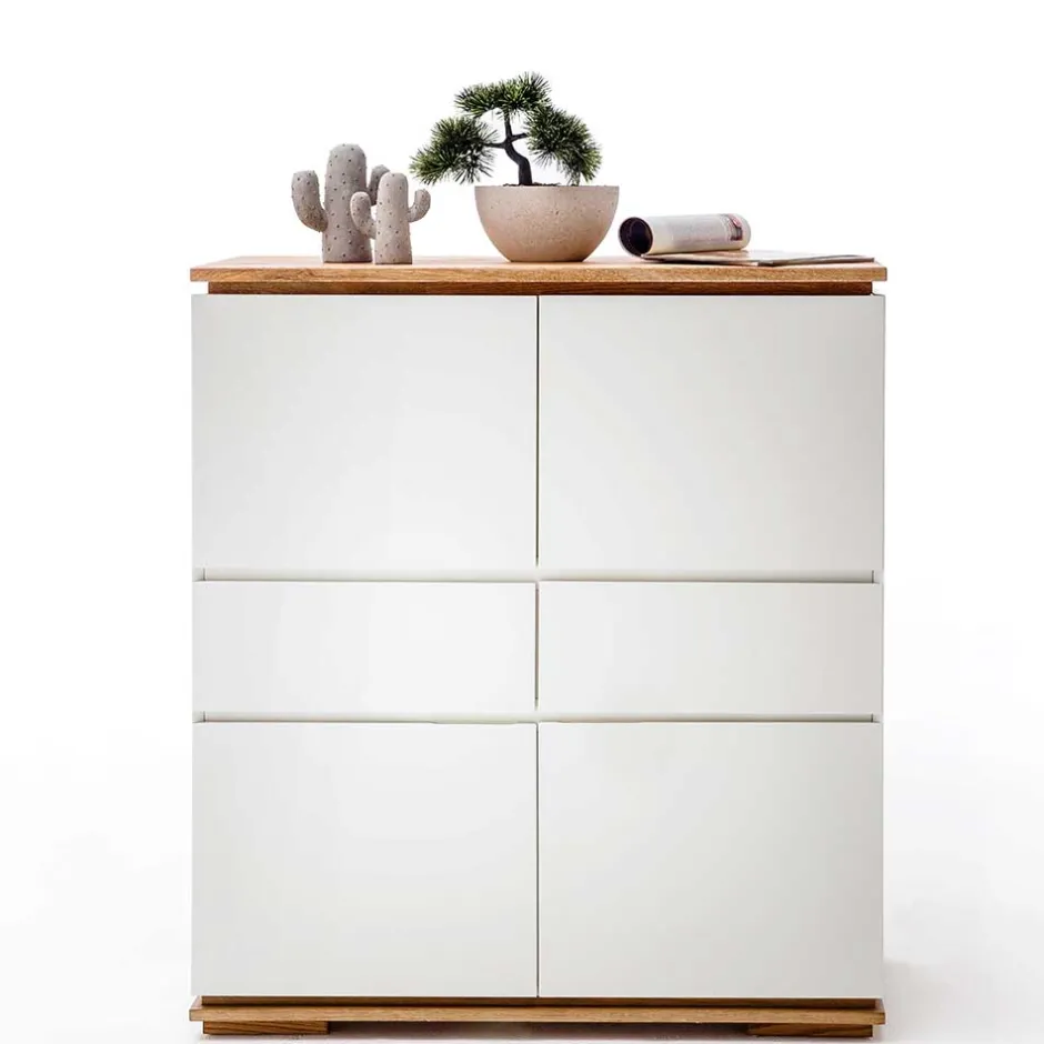Mattweißes Highboard mit Asteiche massiv - Vangels^Wohnen