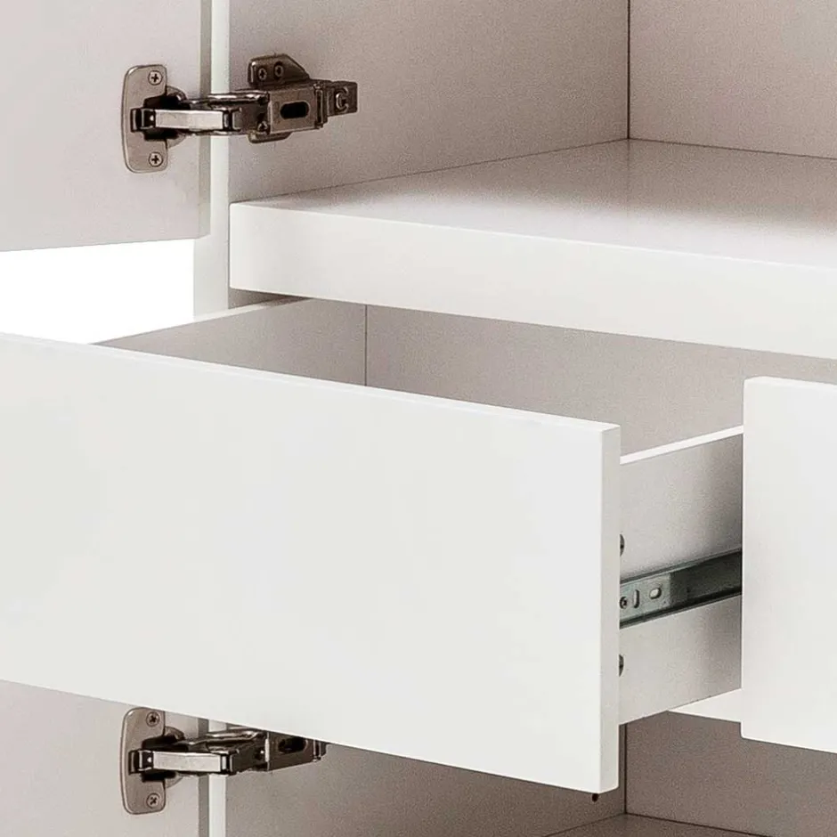 Mattweißes Highboard mit Asteiche massiv - Vangels^Wohnen