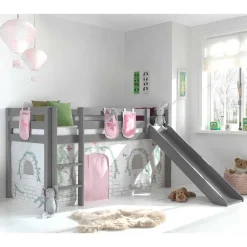 Mädchen Rutschbett in Grau mit Vorhang - Constanza^Wohnen Outlet