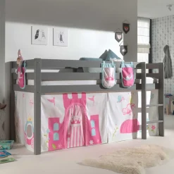 Kinder Wohnen Mädchen-Hochbett in Grau mit Prinzessin Vorhang - Gabor