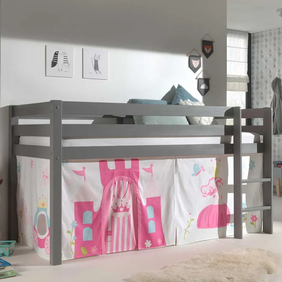 Mädchenhochbett mit Vorhang Prinzessin und Schloss - Casa^Wohnen Best