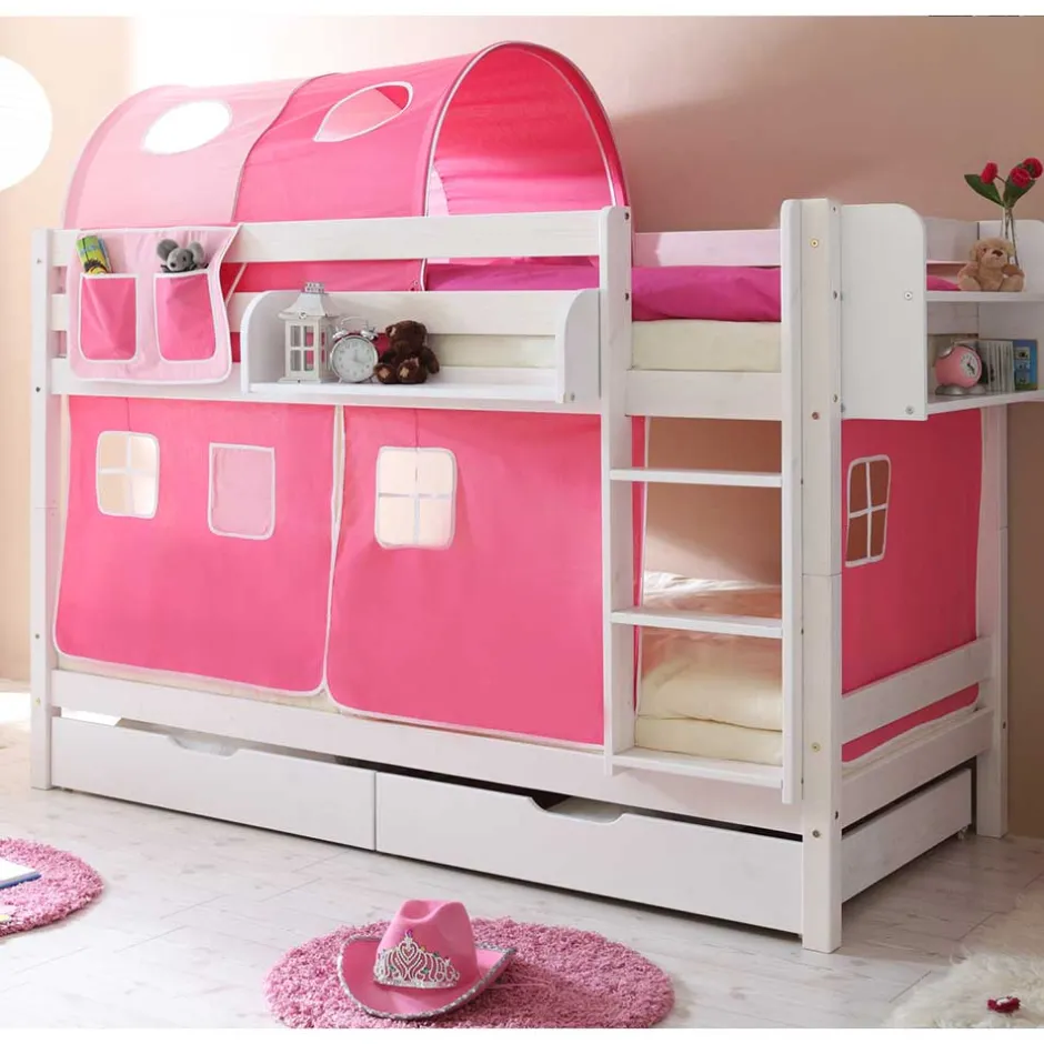 Kinder Wohnen Mädchenzimmer Etagenbett aus weißer Kiefer - Jionalla