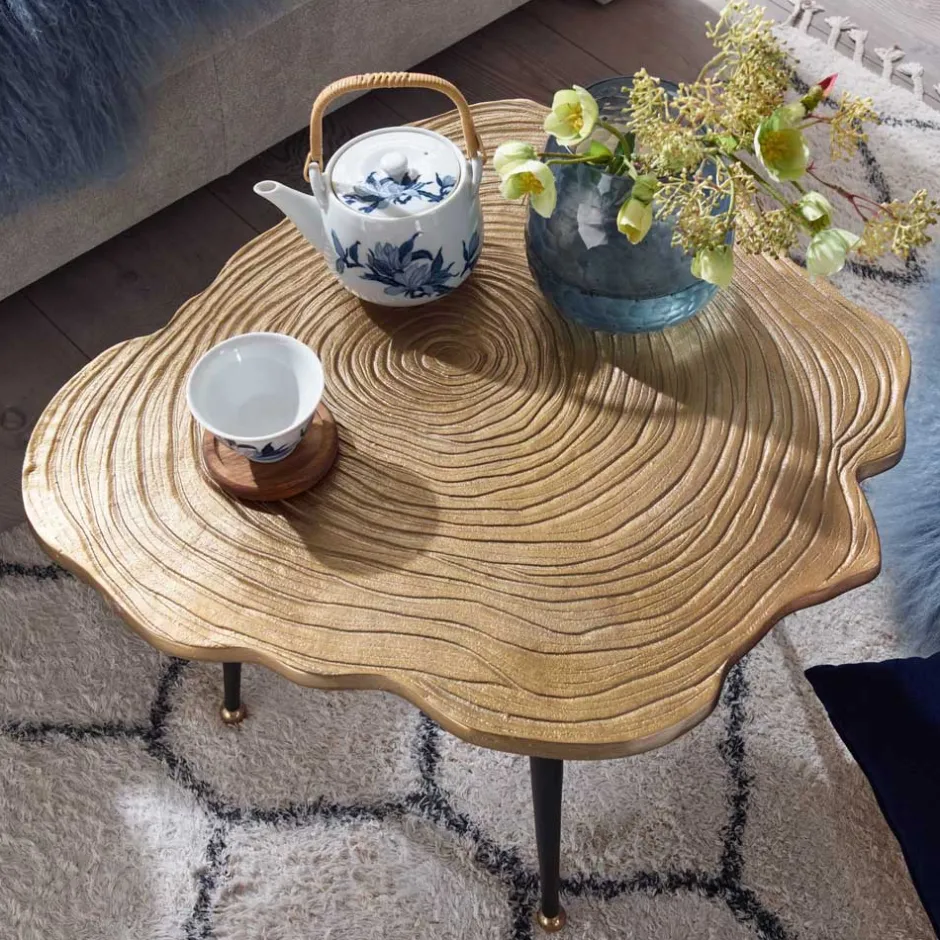 Metall Couchtisch mit Alu Platte im Baumscheiben Design - Lavetras^Wohnen Discount