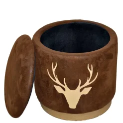 Microfaser Hocker in Braun mit Hirsch Kopf - Arnhild^Wohnen New