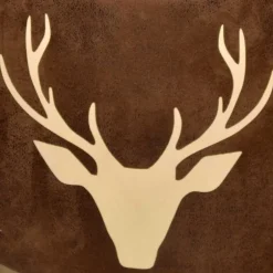 Microfaser Hocker in Braun mit Hirsch Kopf - Arnhild^Wohnen New