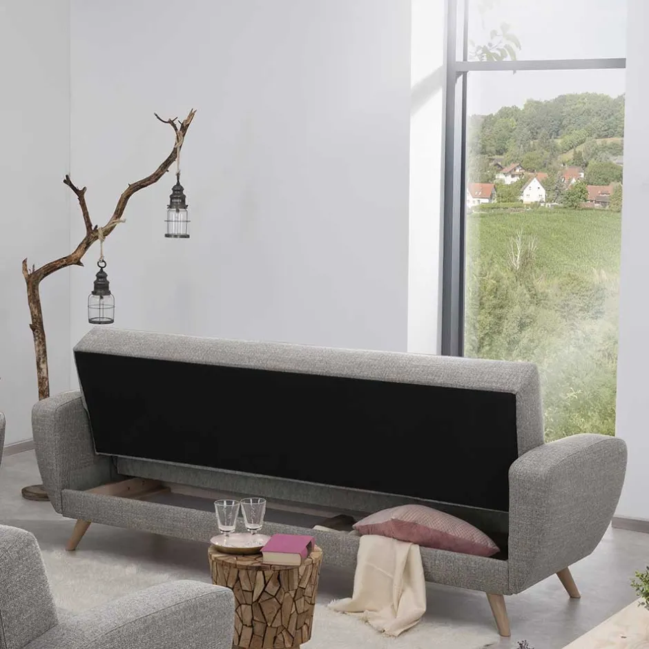 Microfaser Schlafcouch in Grau und Buche - Durencas^Wohnen Sale