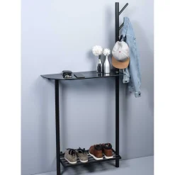 Wohnen Minimalistische Garderobe in Schwarz mit Glasablage - Jenver