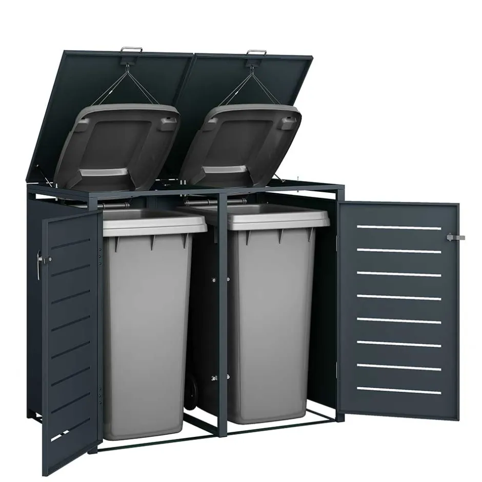 Wohnen Mülltonnenbox in Anthrazit für zwei Tonnen - Rovert