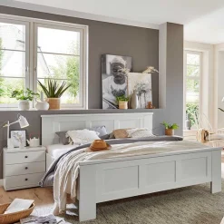 Modern Country Bettgestell in Weiß - Flinn^Wohnen