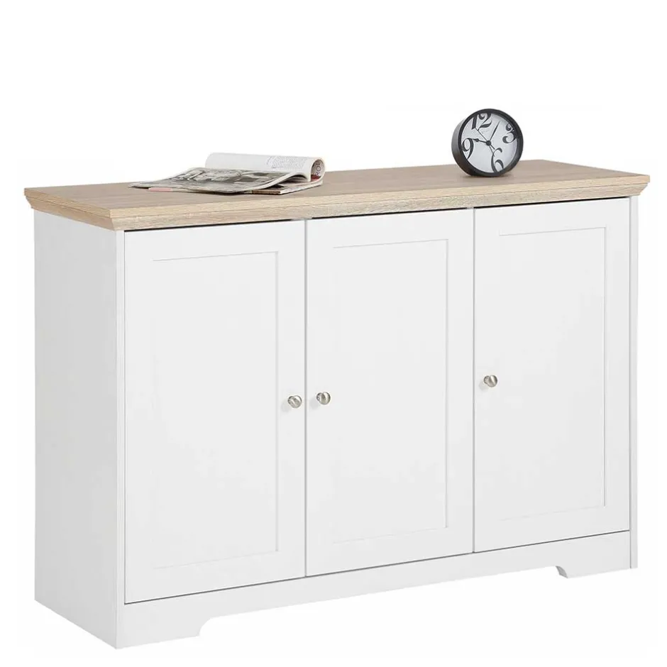 Modern Country Türen-Kommode in Weiß & Eiche - Akedra^Wohnen Sale