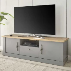 Wohnen Modern Country TV Board in Lichtgrau & Eiche - Buleta