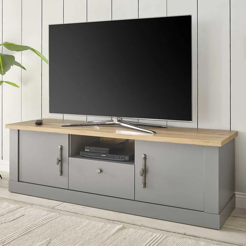 Wohnen Modern Country TV Board in Lichtgrau & Eiche - Buleta