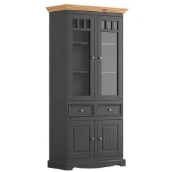 Wohnen Modern Country Vitrinenschrank in Grau & Kiefer - Eromsia