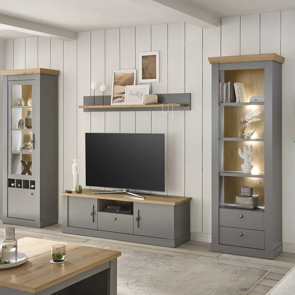 Wohnen Modern Country Wohnwand Set - Buleta (vierteilig)