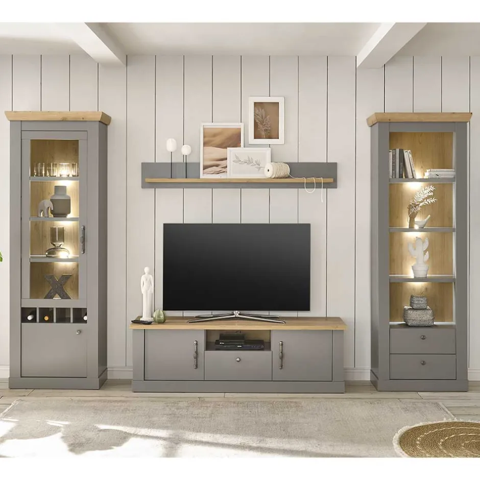 Wohnen Modern Country Wohnwand Set - Buleta (vierteilig)