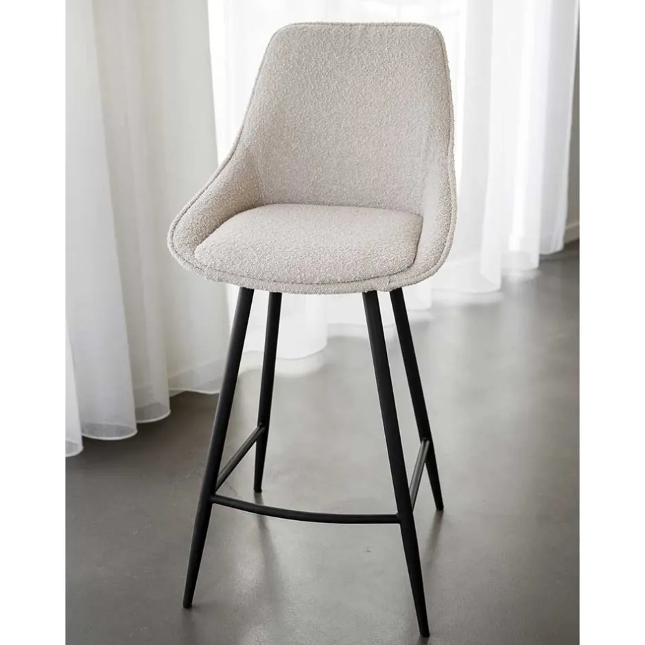 Wohnen Moderne Boucle Barstühle in Beige - Alberta (2er Set)