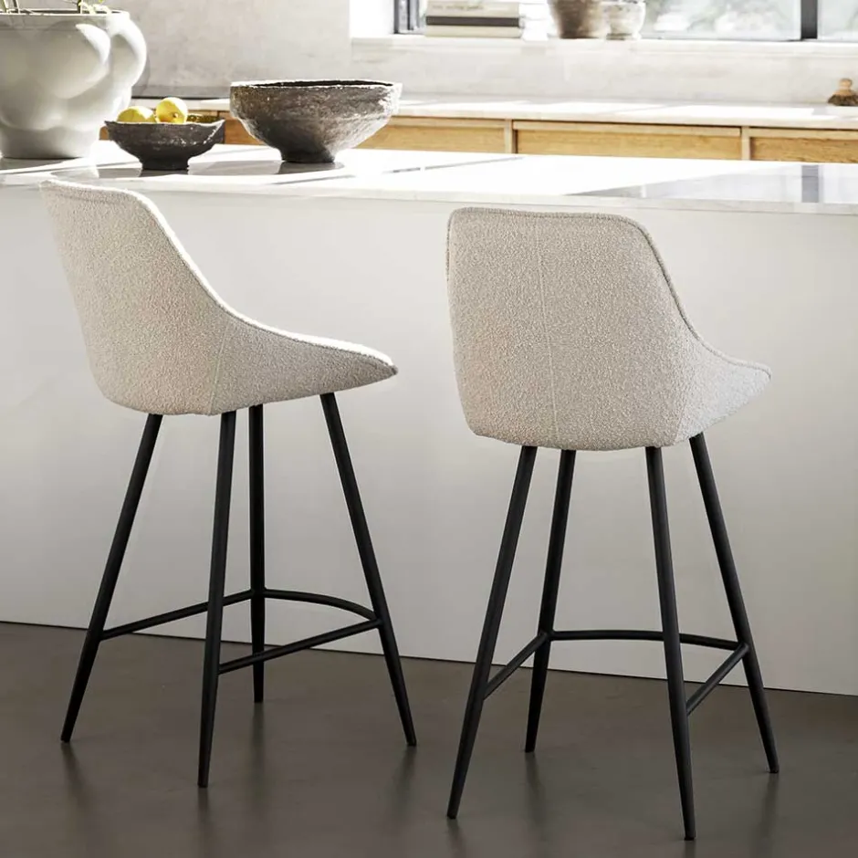 Wohnen Moderne Boucle Barstühle in Beige - Alberta (2er Set)