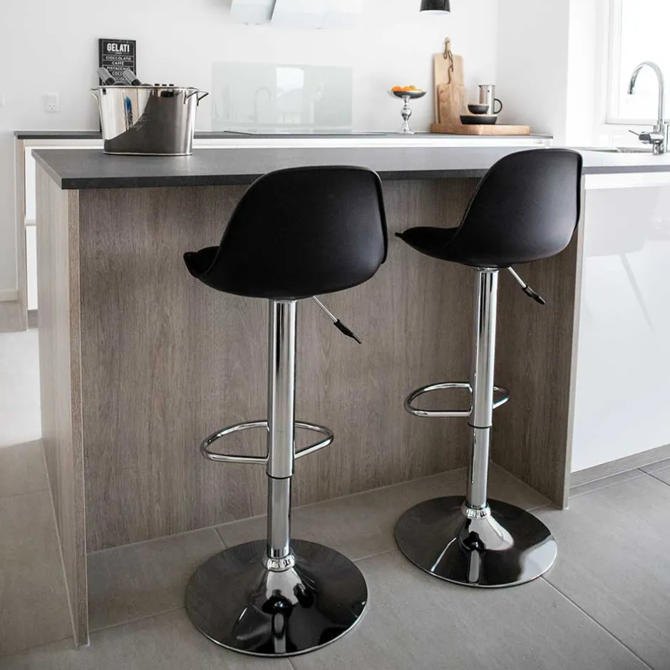 Moderne Kunstleder Barstühle in Schwarz - Ekino (2er Set)^Wohnen Clearance