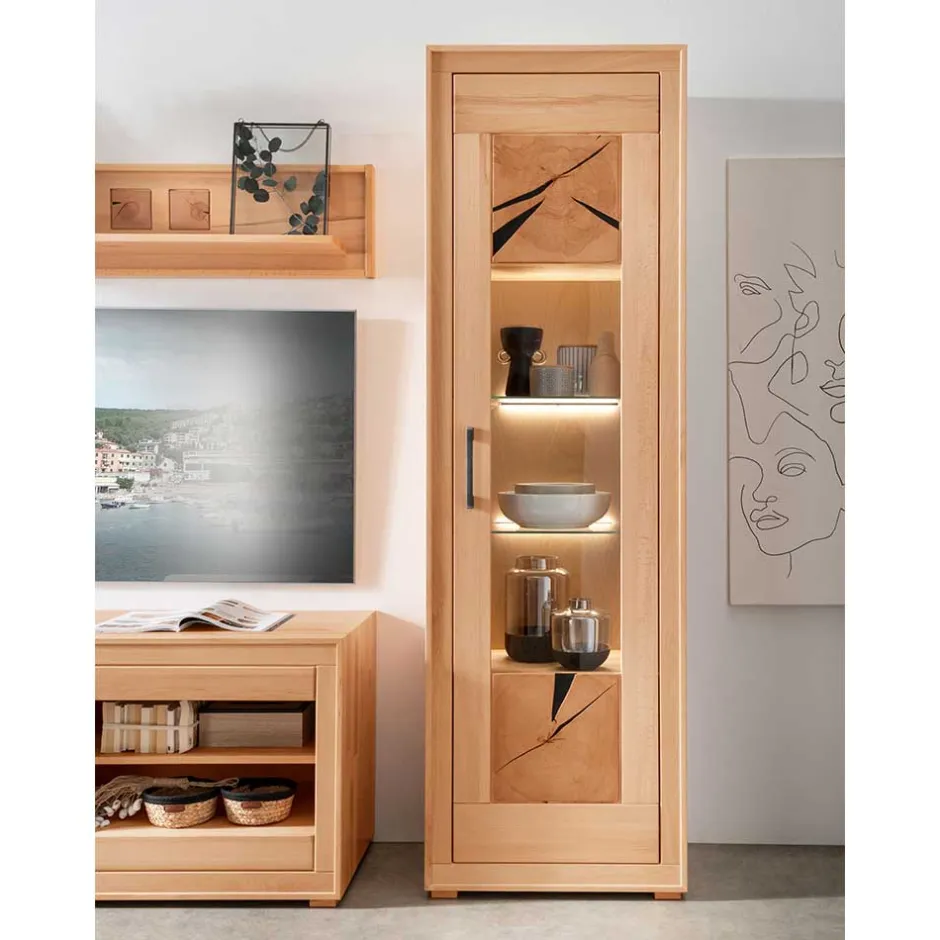 Moderne 1-türige Vitrine aus Kernbuche geölt - Sarosca^Wohnen Sale