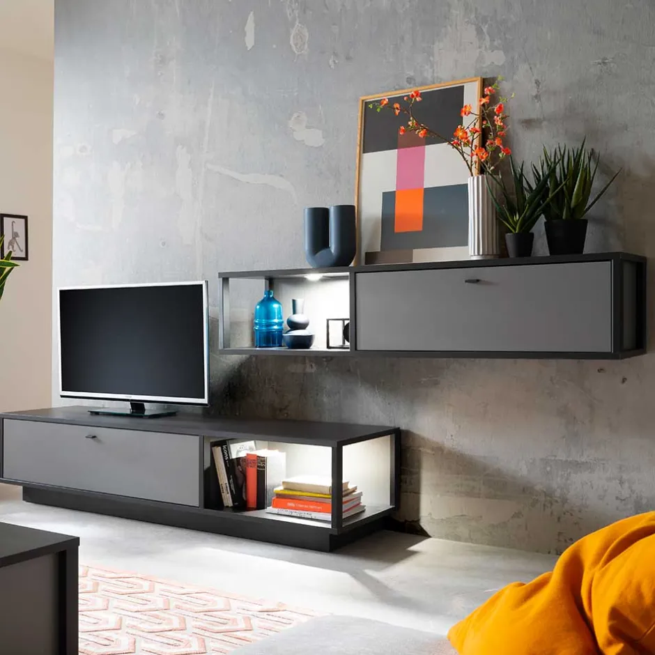 Moderne TV Anbauwand in Grau - Ridona (zweiteilig)^Wohnen Hot