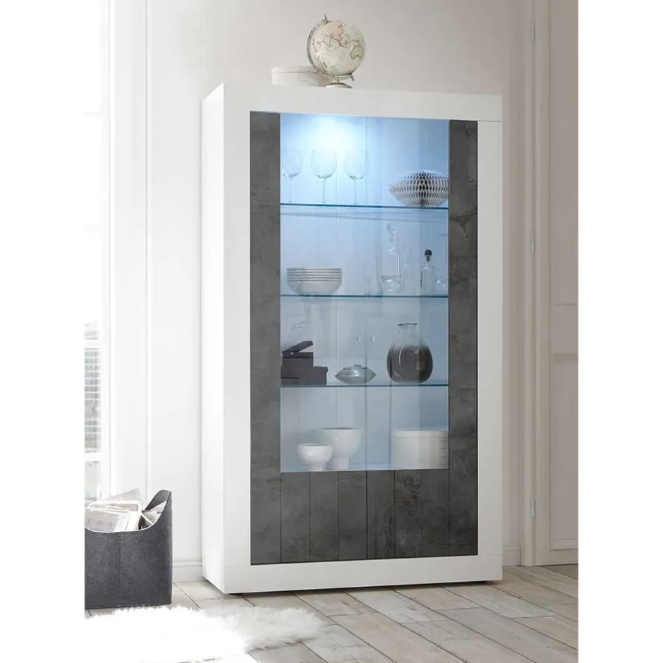 Moderne Vitrine in Weiß Hochglanz - Voskala^Wohnen Outlet