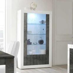 Moderne Vitrine in Weiß Hochglanz - Voskala^Wohnen Outlet