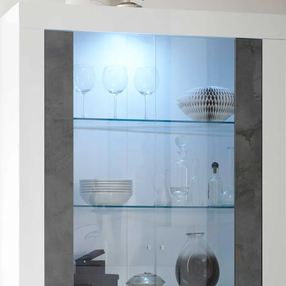 Moderne Vitrine in Weiß Hochglanz - Voskala^Wohnen Outlet