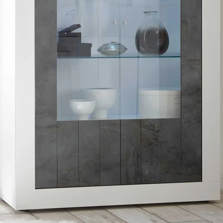 Moderne Vitrine in Weiß Hochglanz - Voskala^Wohnen Outlet