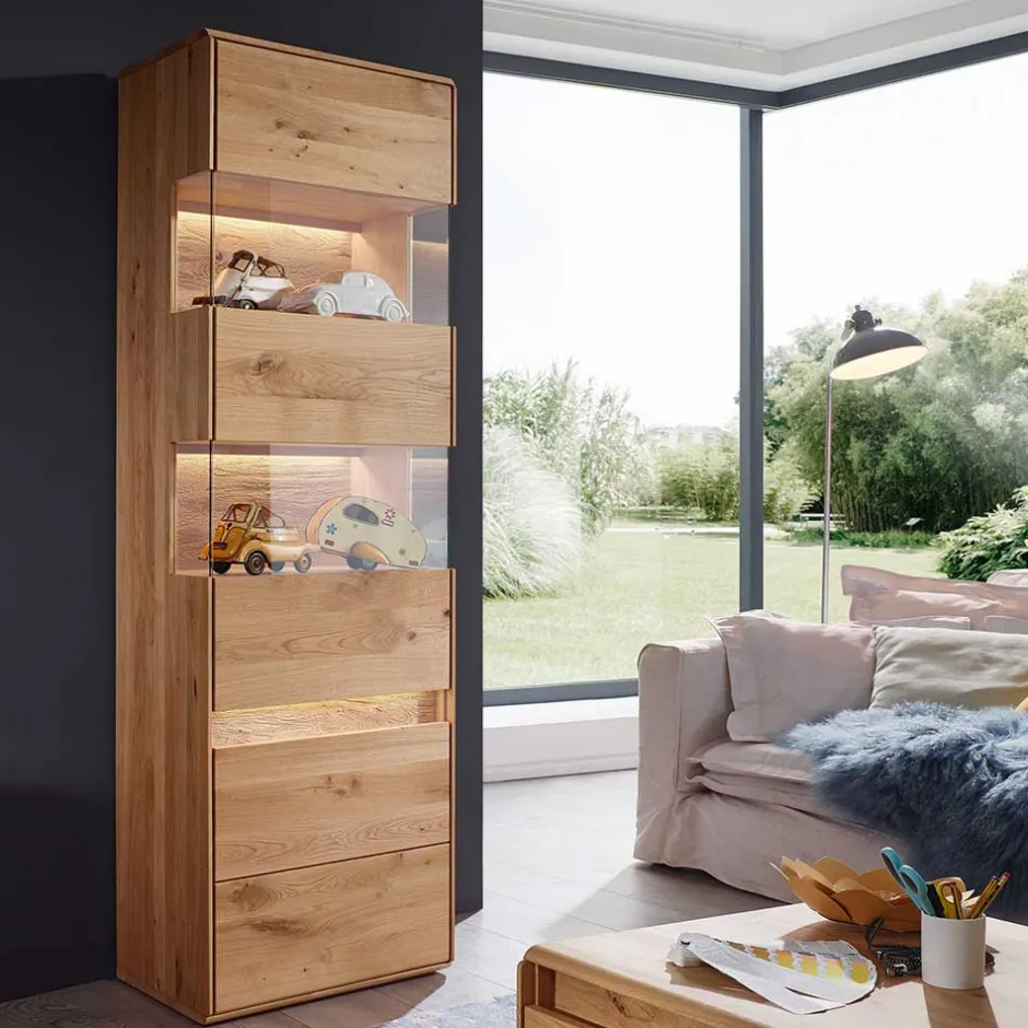 Moderne Wildeiche Vitrine 63x207x43 cm - Acmida^Wohnen Discount