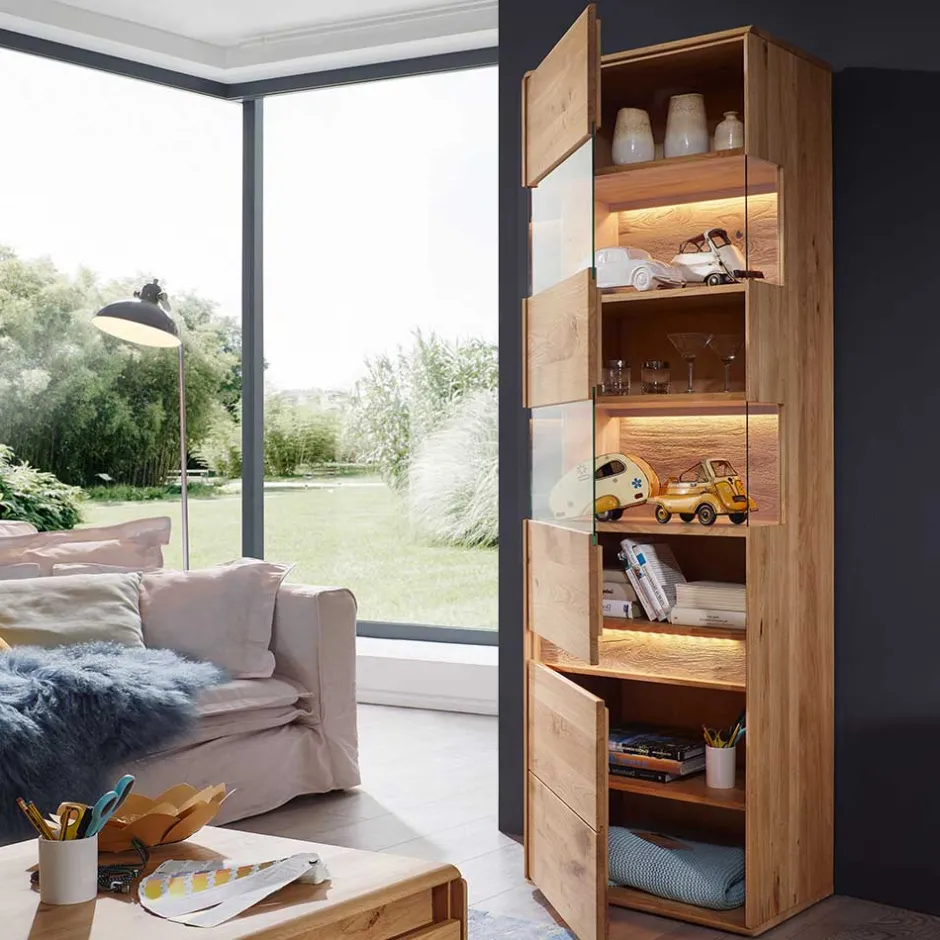 Moderne Wildeiche Vitrine 63x207x43 cm - Acmida^Wohnen Discount