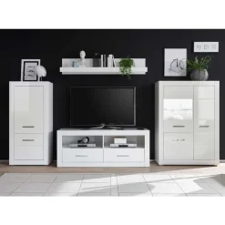 Moderne Wohnkombination in Hochglanz Weiß Yulis 315cm breit (vierteilig)^Wohnen