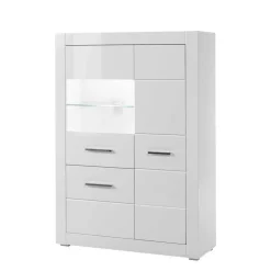 Moderne Wohnkombination in Hochglanz Weiß Yulis 315cm breit (vierteilig)^Wohnen