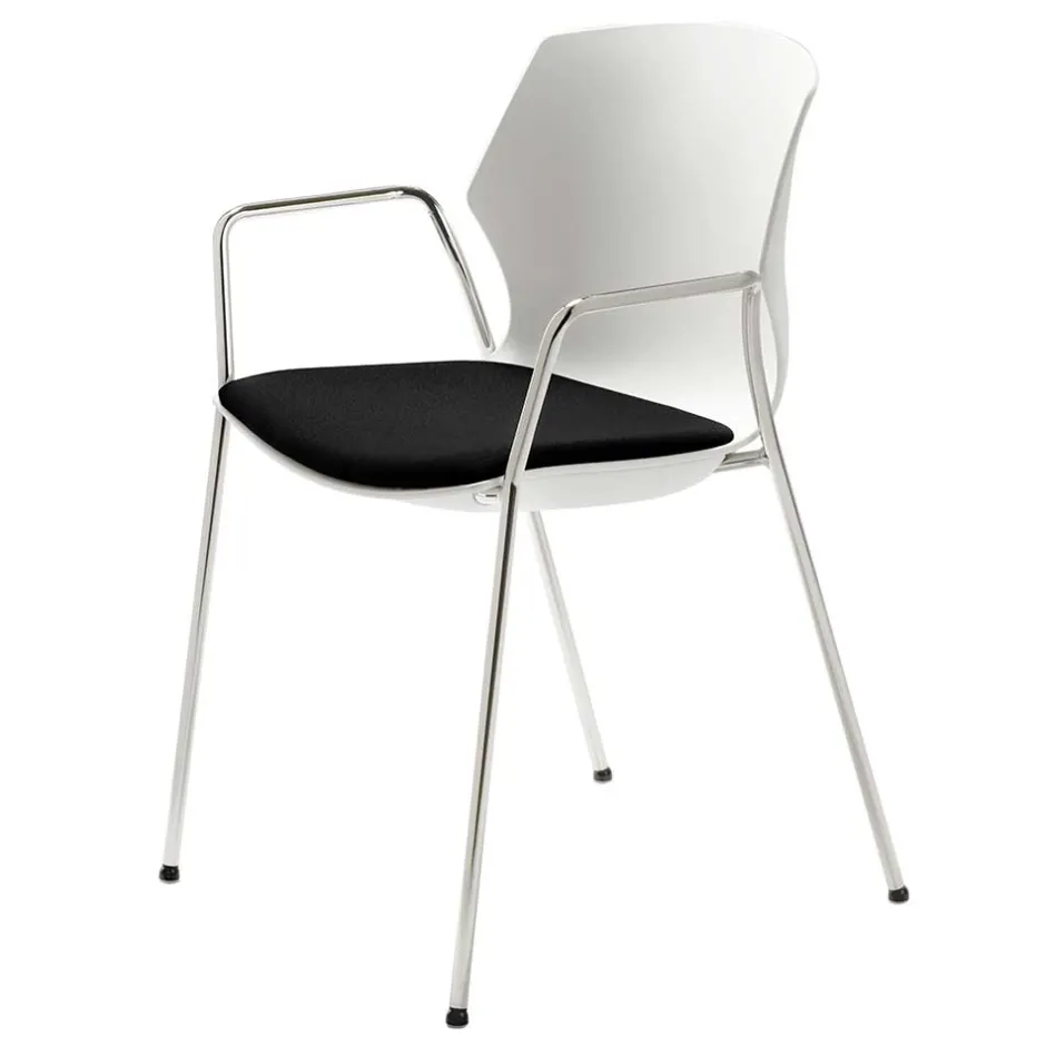 Wohnen Moderner Armlehnstuhl in Weiß & Schwarz & Chrom - Plataya