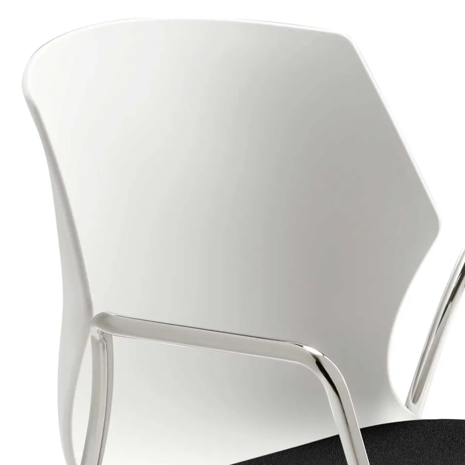 Wohnen Moderner Armlehnstuhl in Weiß & Schwarz & Chrom - Plataya