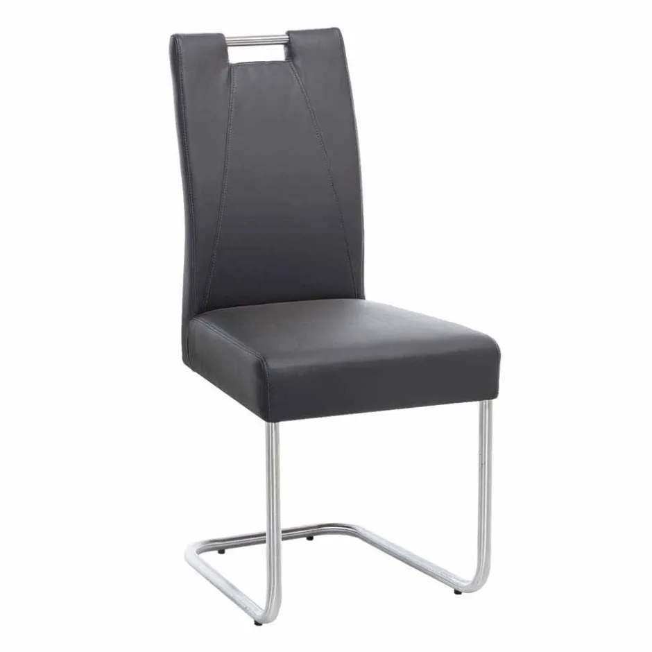 Wohnen Moderner Freischwinger Rumona in Kunstleder und Edelstahl (2er Set)