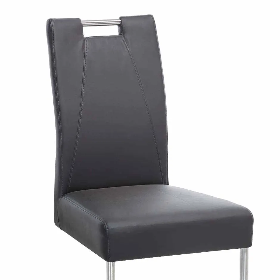 Wohnen Moderner Freischwinger Rumona in Kunstleder und Edelstahl (2er Set)