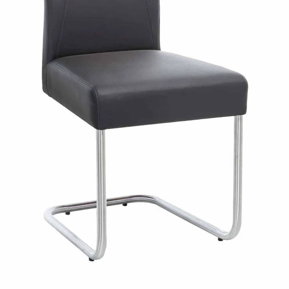 Wohnen Moderner Freischwinger Rumona in Kunstleder und Edelstahl (2er Set)