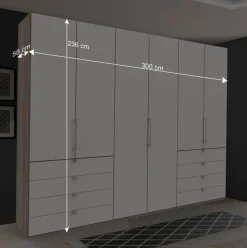 Wohnen Moderner Schlafzimmerschrank in Weiß & Eiche sägerau - Vaclyn