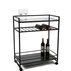 Wohnen Moderner Servierwagen mit Glasablage - Sangora