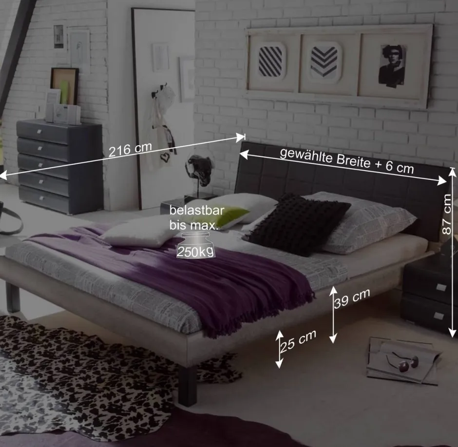 Wohnen Modernes Bett Concista in Beton-Optik