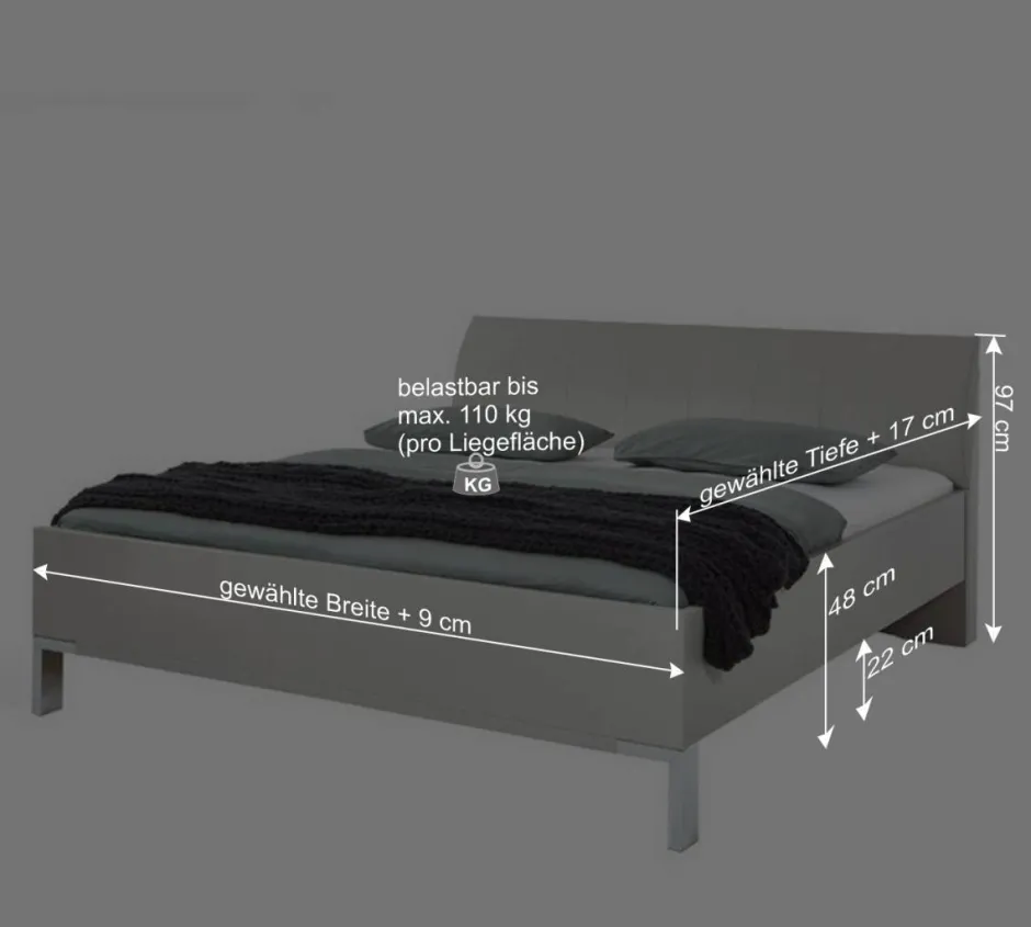 Wohnen Modernes Designbett in hellem Grau - Nucina