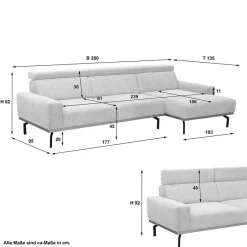 Wohnen Modernes Ecksofa in Creme Cordbezug - Caldizza